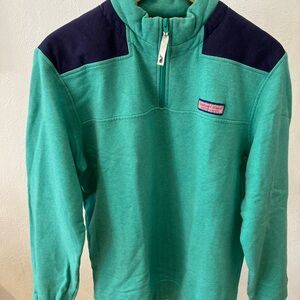 Vineyard Vines Teal Quarter-Zip Pullover with Navy Shoulder Panels